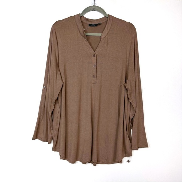 RDI Jersey Knit Pop over Roll Sleeve Top Brown Relaxed Blouse Plus Size 3X NWOT - Picture 3 of 11